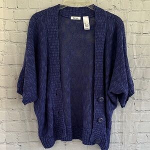 liz & co. Linen and Cotton Peacock Blue Short-Sleeve Button Cardigan